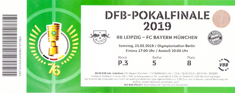 Karte DFB Pokalendspiel 2019 - Originalgröße - FC Bayern Mnchen - Borussia Dortmund