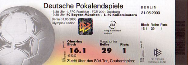 Karte DFB Pokalendspiel 2003 - Originalgröße