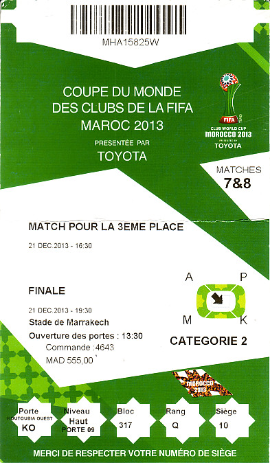 Karte Fifa Club World Cup 2013 - Originalgröße - FC Bayern München -